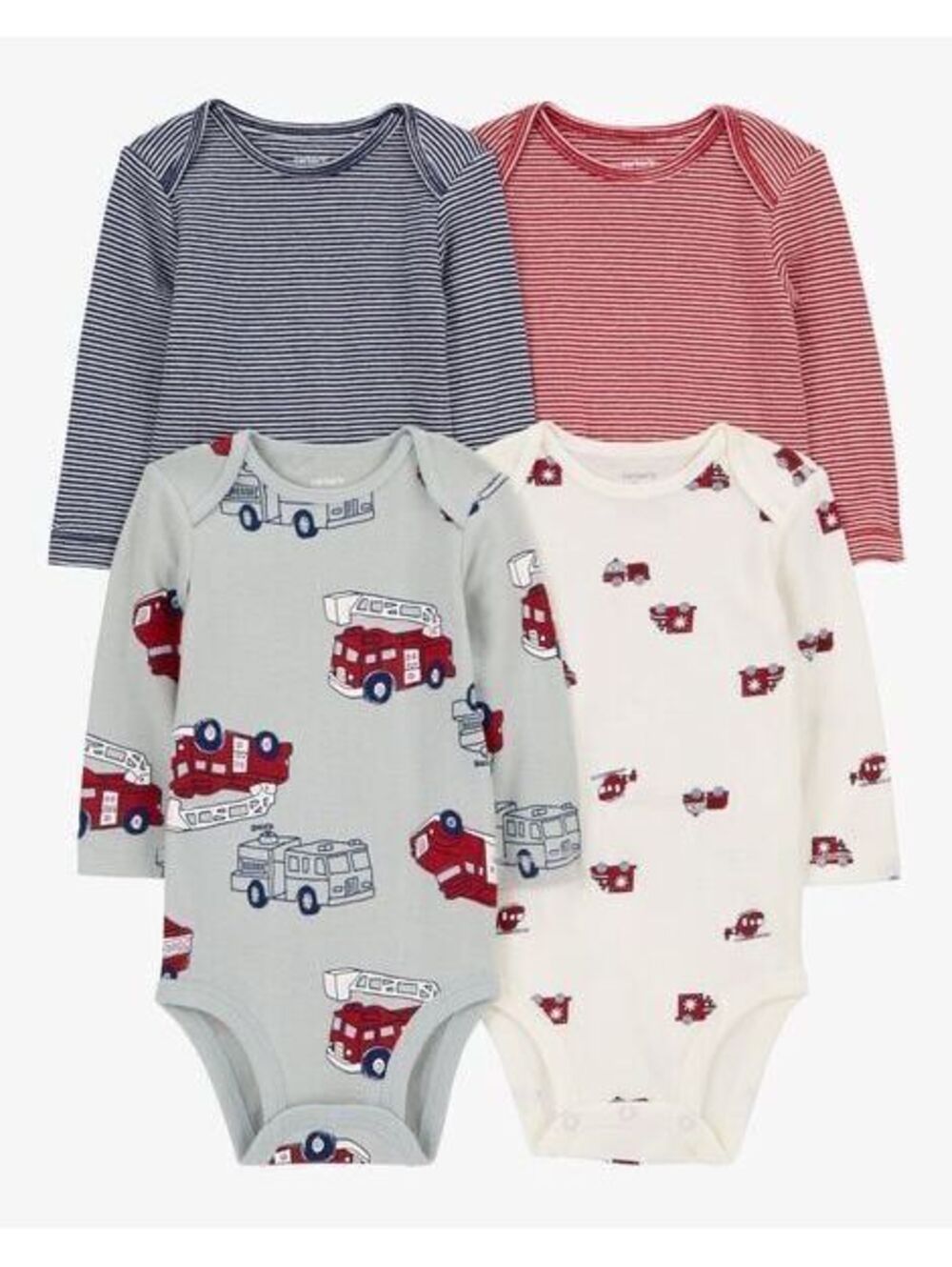 Baby 4-Pack Long-Sleeve Firetruck Bodysuits